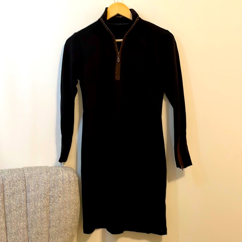 J. McLaughlin Black Midi Dress with Zip Mock Neck